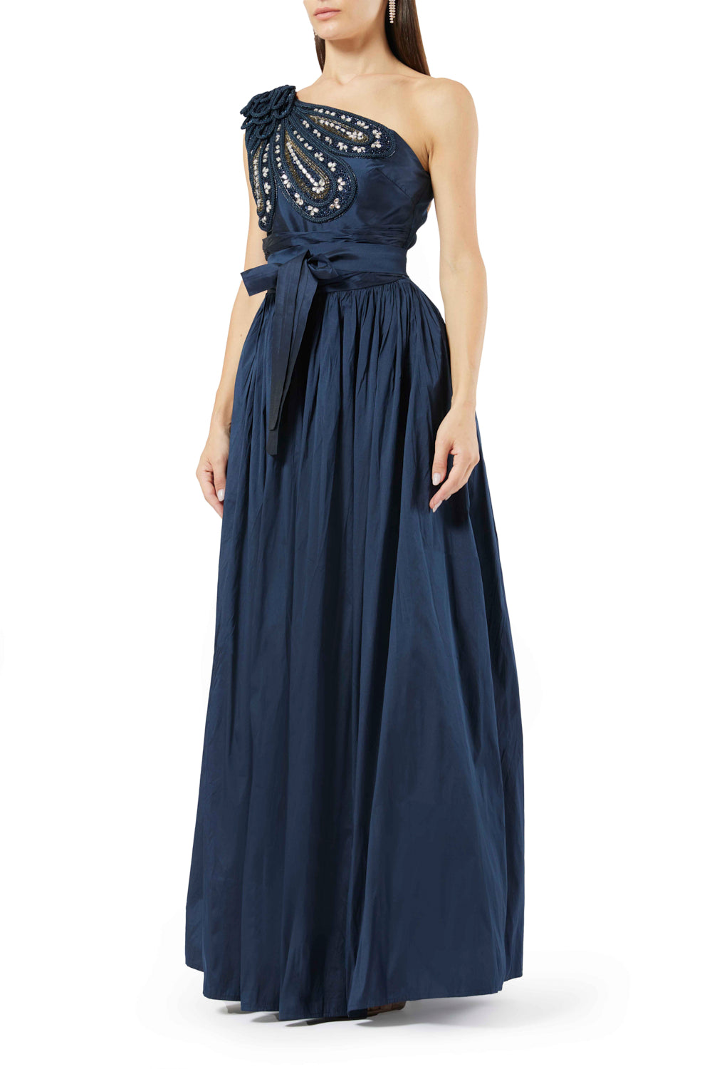 One-Shoulder Floral Accent Gown