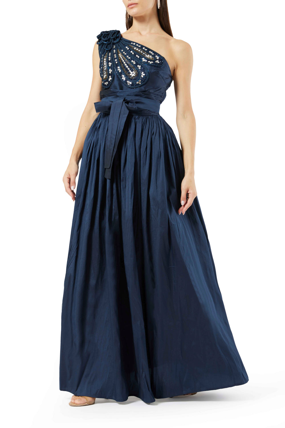 One-Shoulder Floral Accent Gown