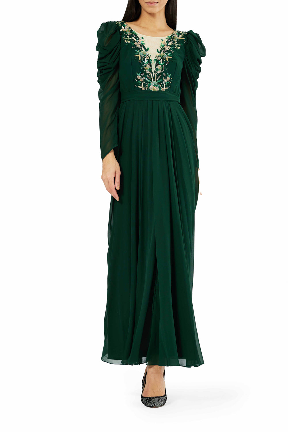 Gathered Cowl Sleeve Vine Dress