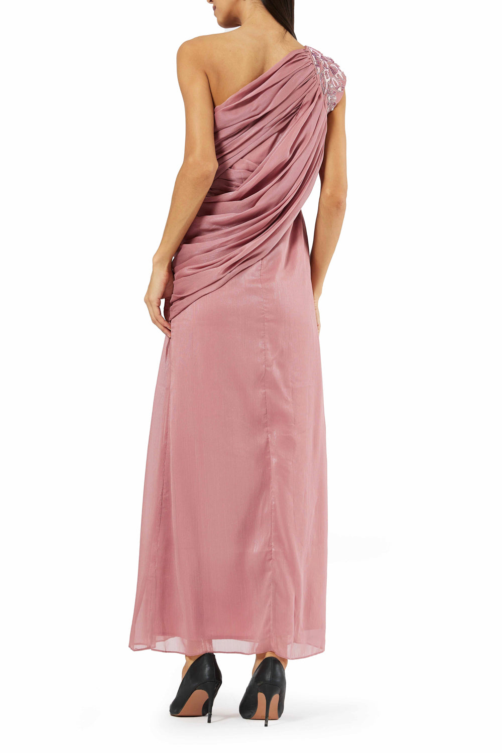 Asymmetric Drape Fluid Maxi Dress