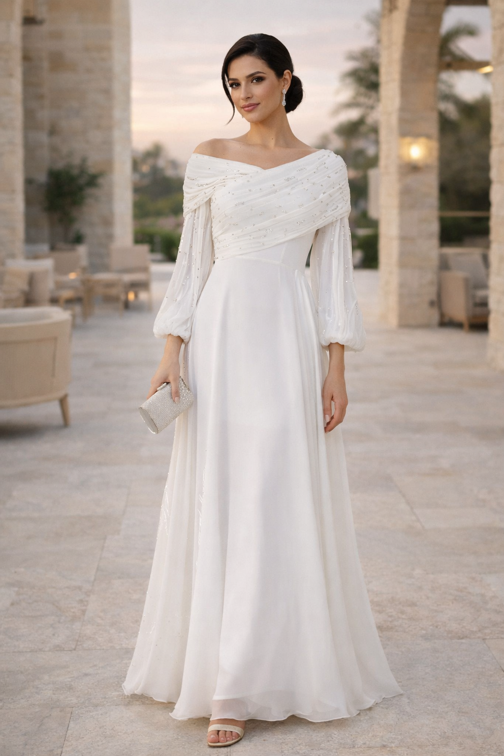 Asymmetrical Wrap Over Organza Long Dress