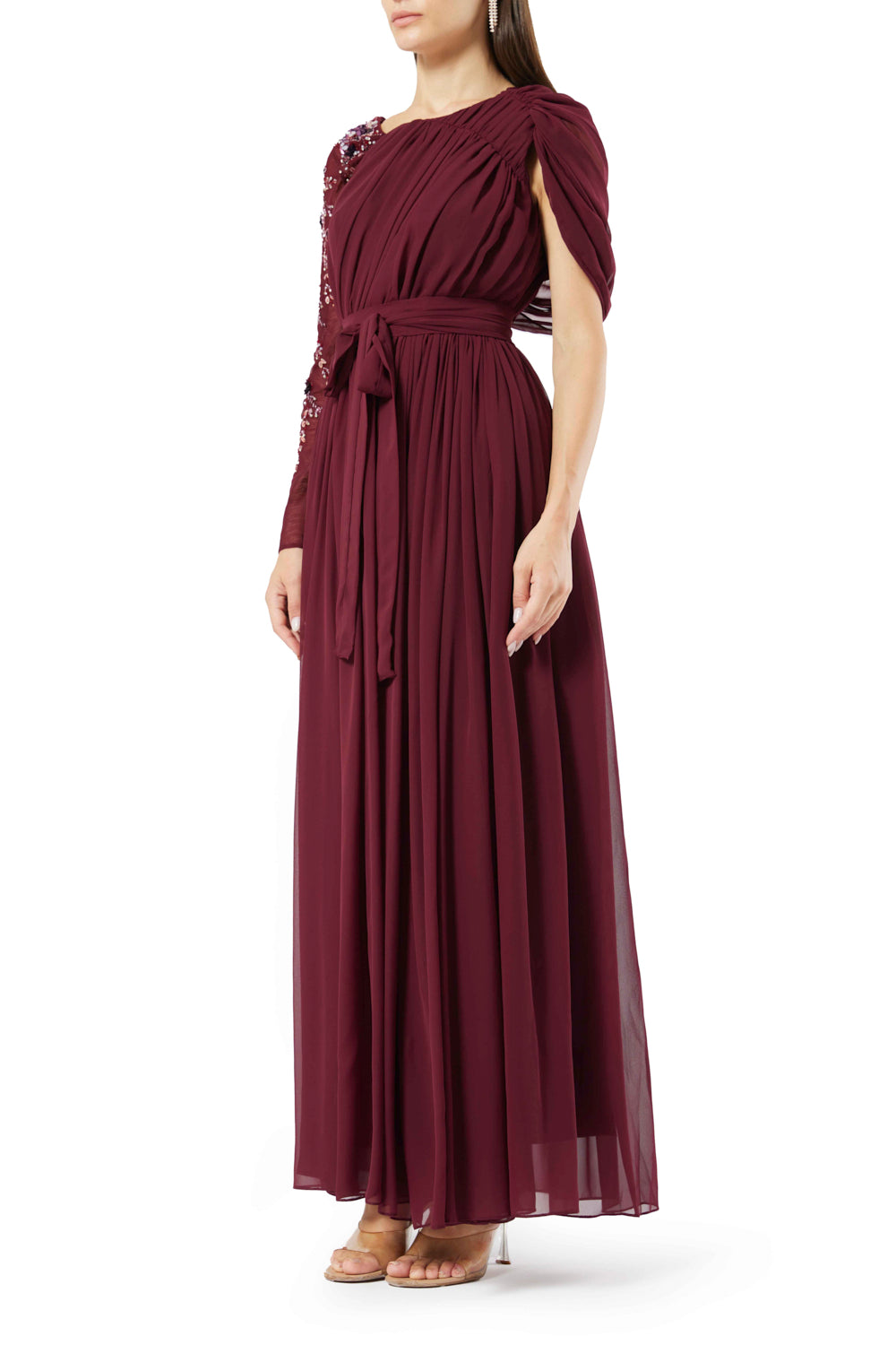 One-Shoulder Draped Sleeve Gown
