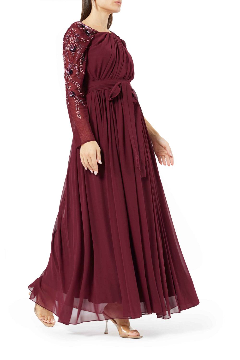 One-Shoulder Draped Sleeve Gown