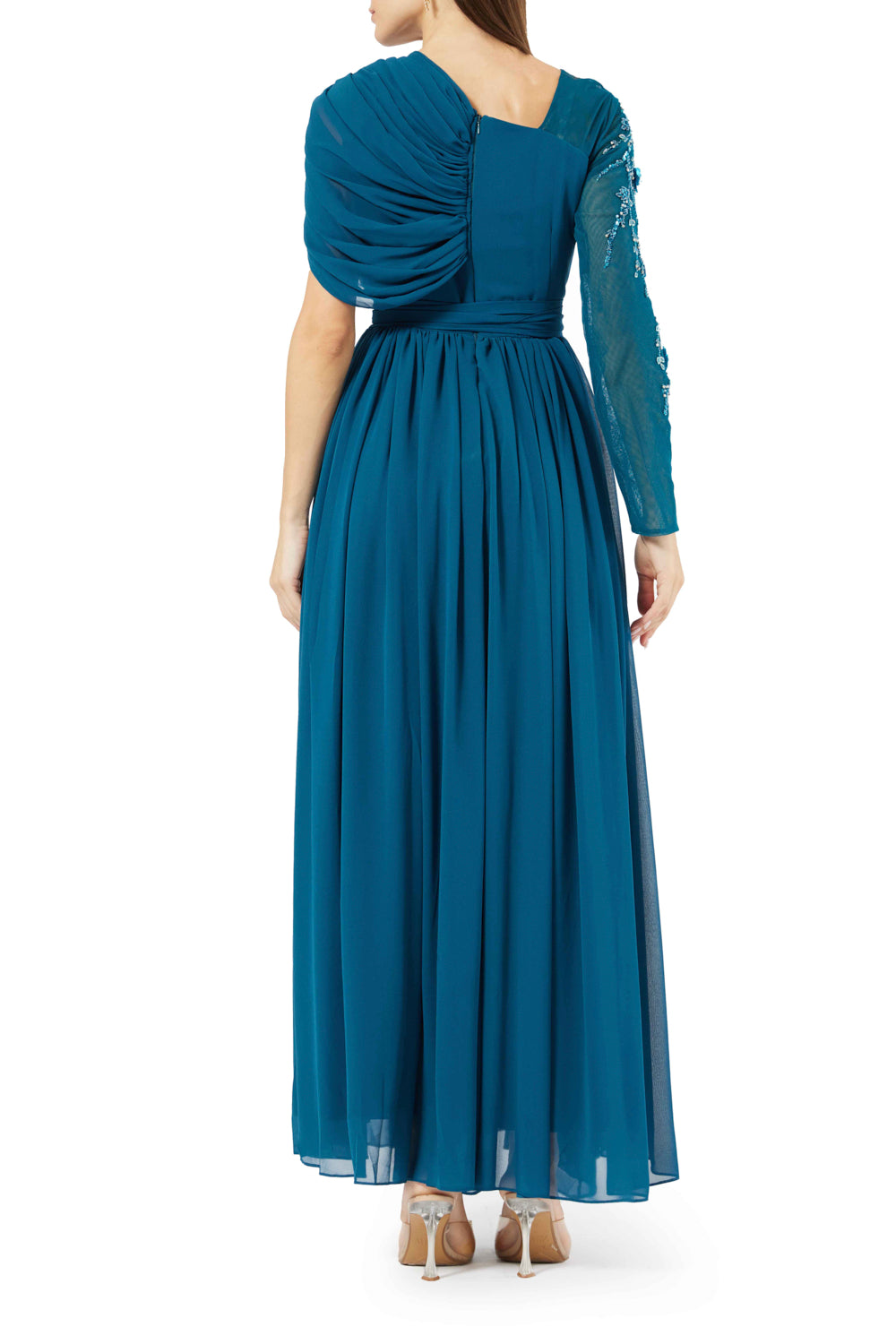 One-Shoulder Draped Sleeve Gown