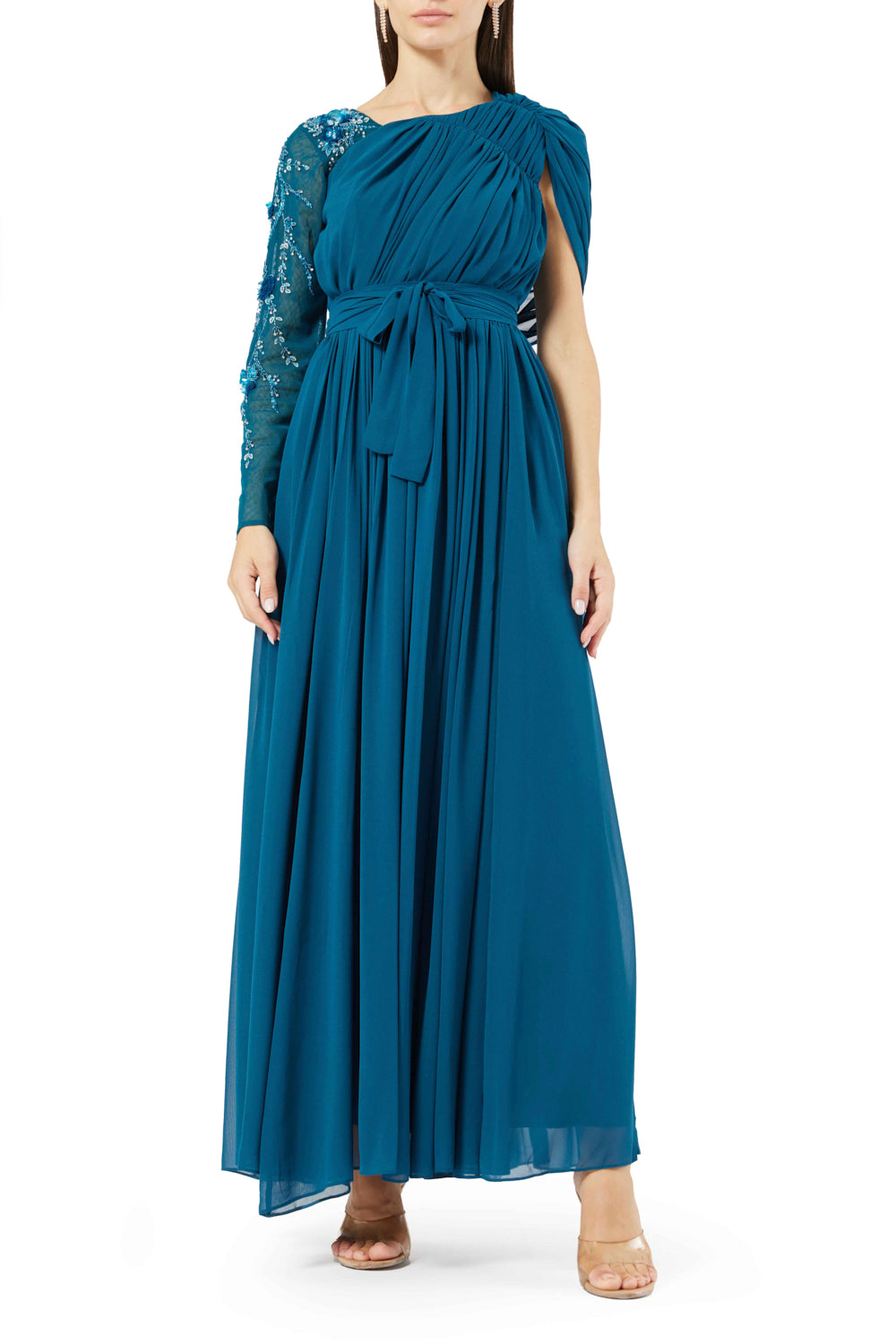One-Shoulder Draped Sleeve Gown