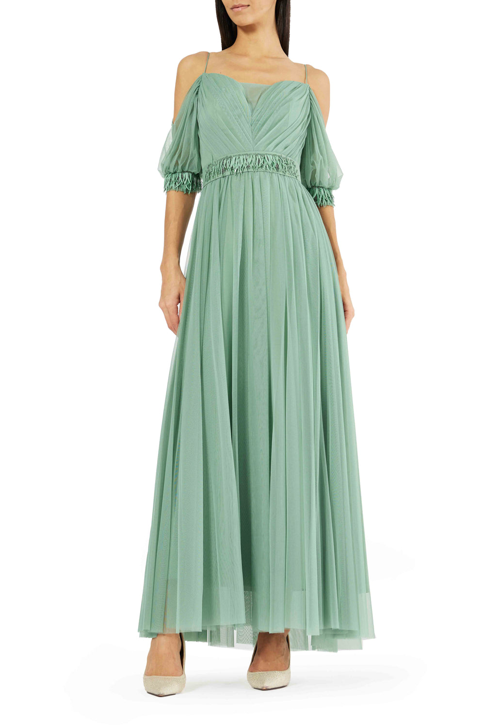 Soft Drape Cold-Shoulder Gown