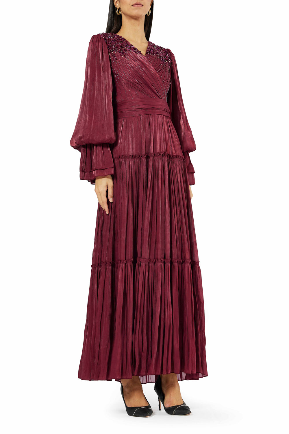 Textured Tiered Sleeve Gown