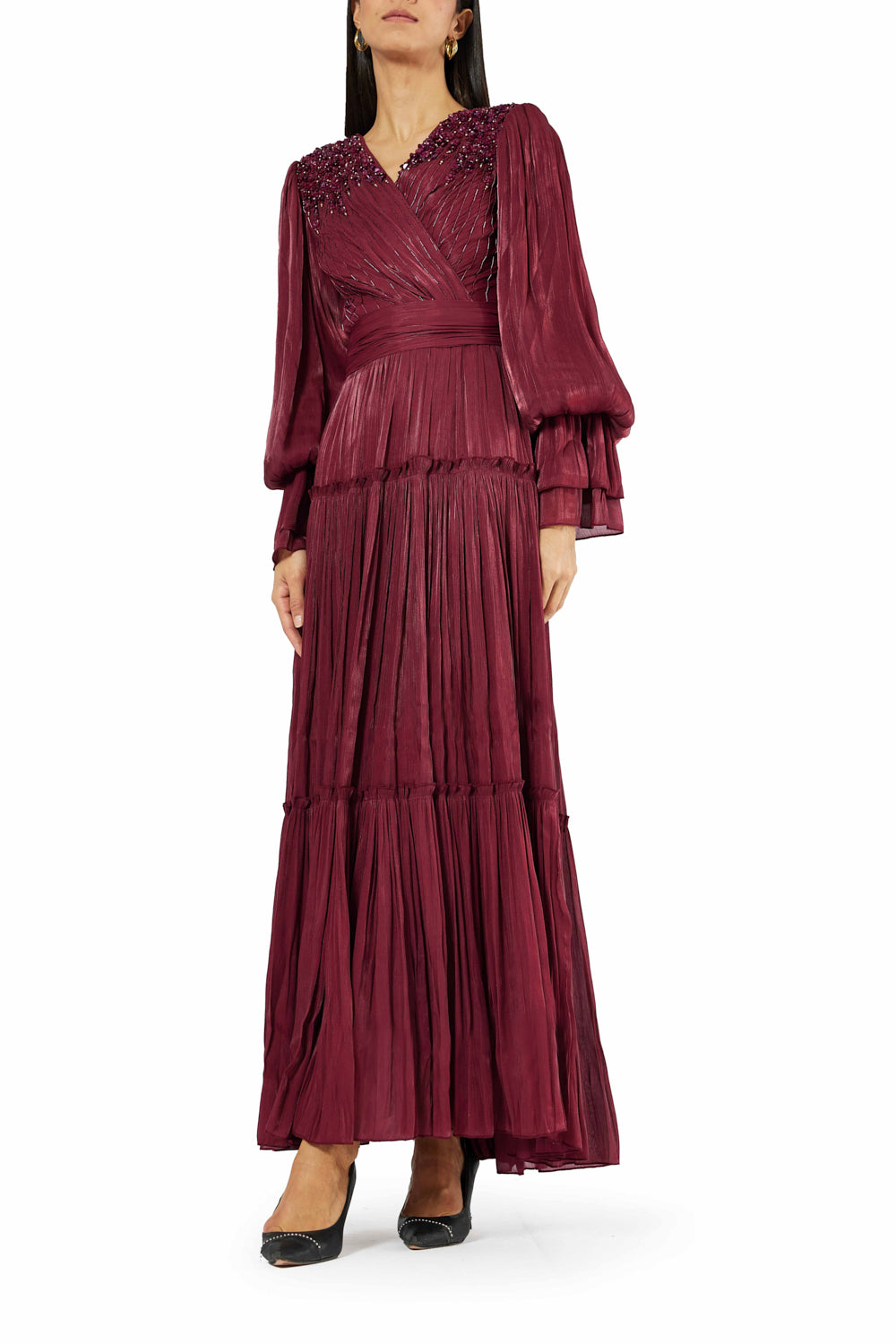 Textured Tiered Sleeve Gown