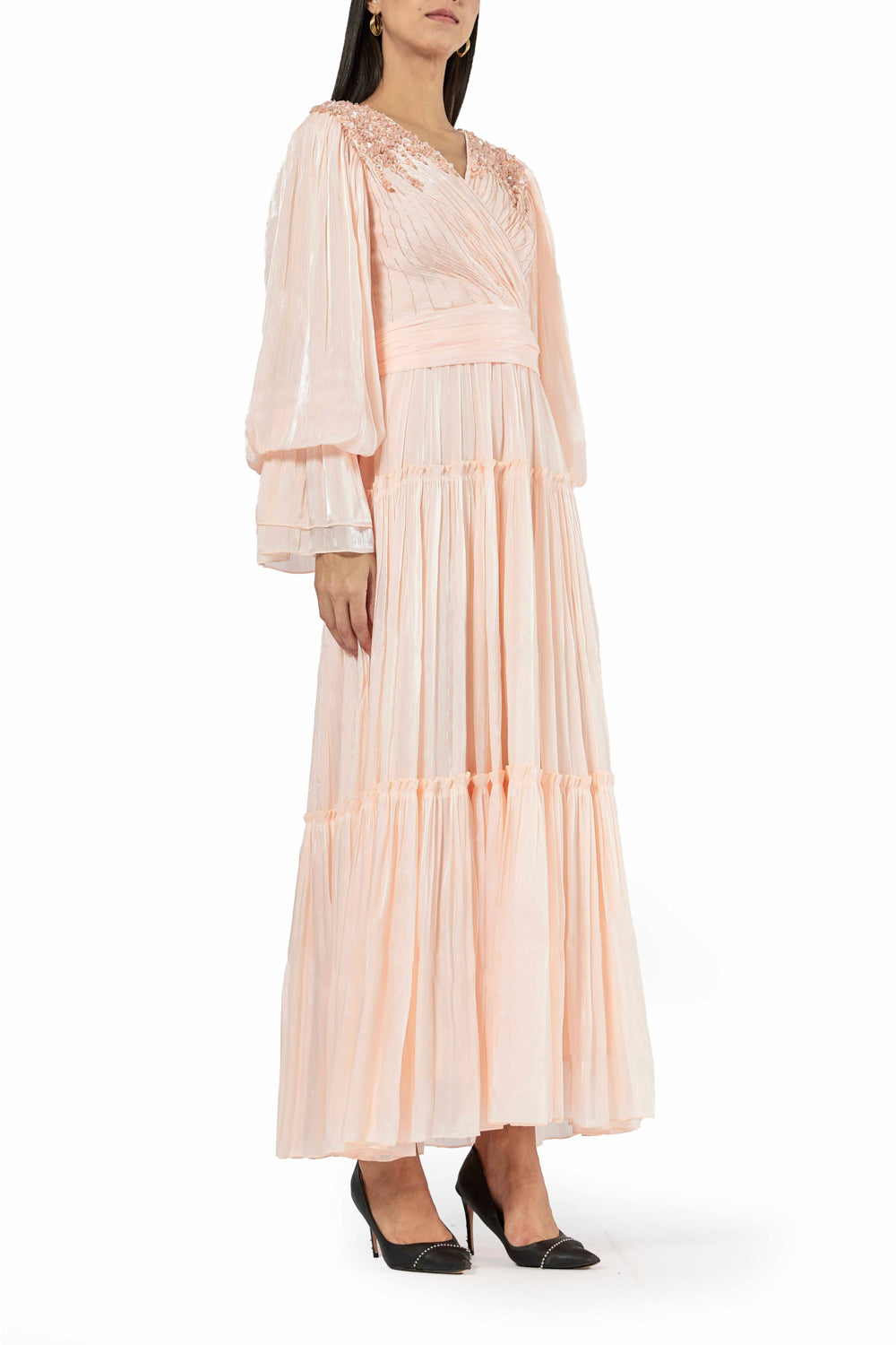 Textured Tiered Sleeve Gown