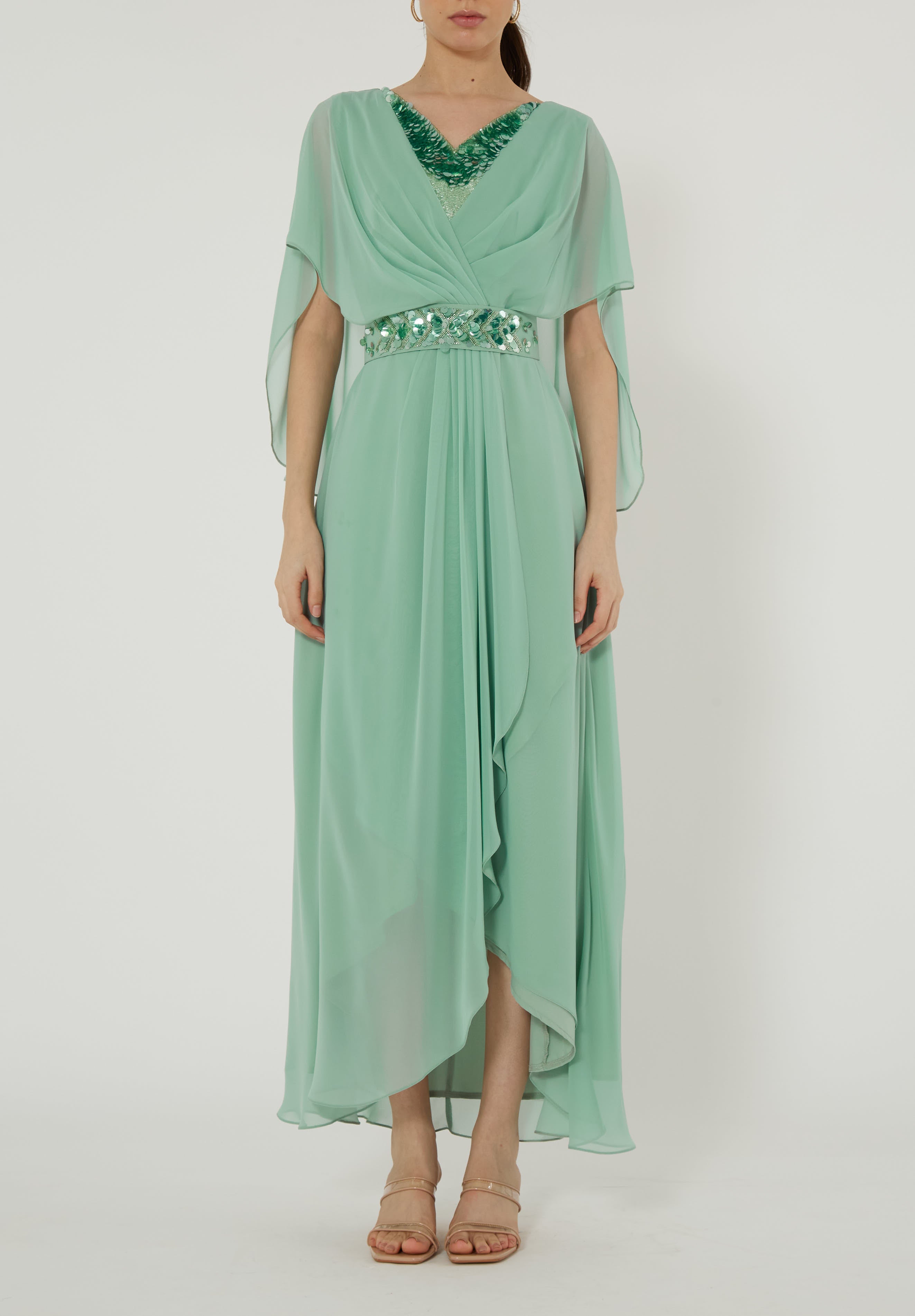 Draped Cape Midi Dress