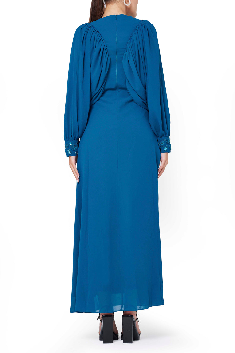 Ruched Front Embellished Evening Gown