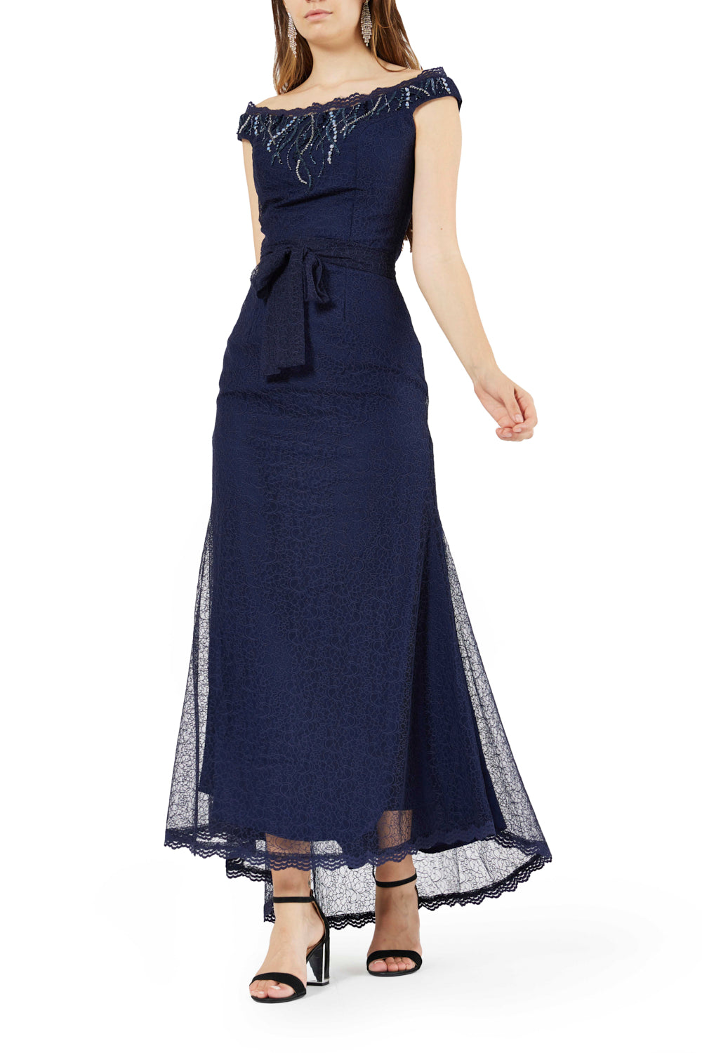 Elegant Embroidered Lace Gown