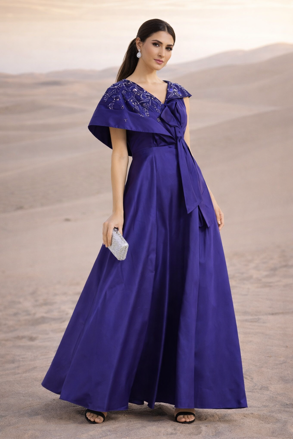 Asymmetric Draped Embellished Gown