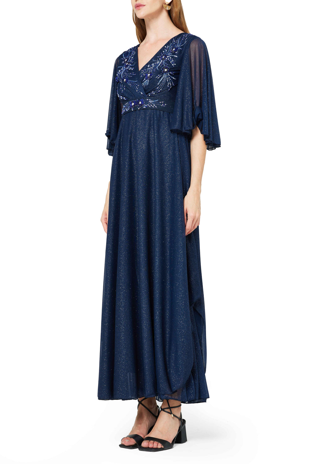 Shimmer Embellished Flutter Sleeve Dress