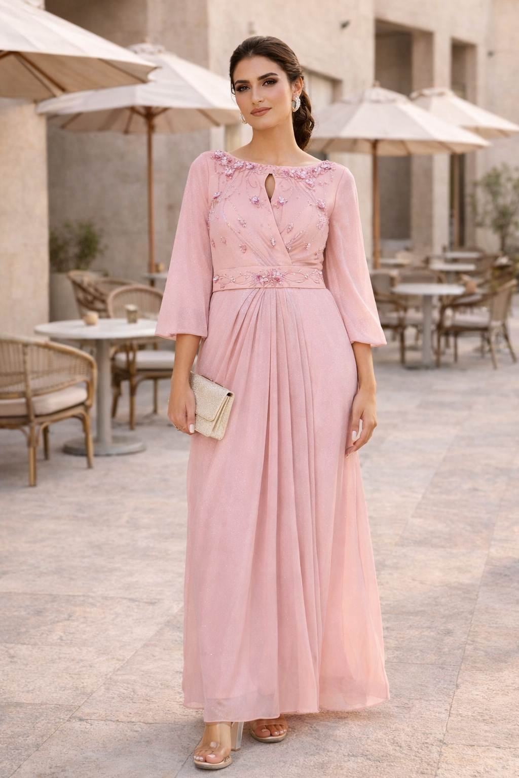 Embellished Keyhole Draped Dress