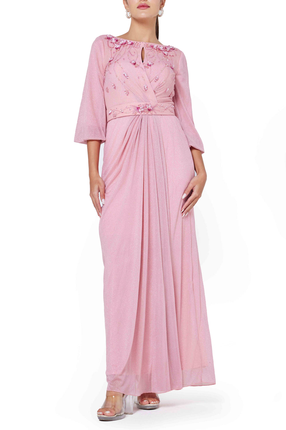 Embellished Keyhole Draped Dress