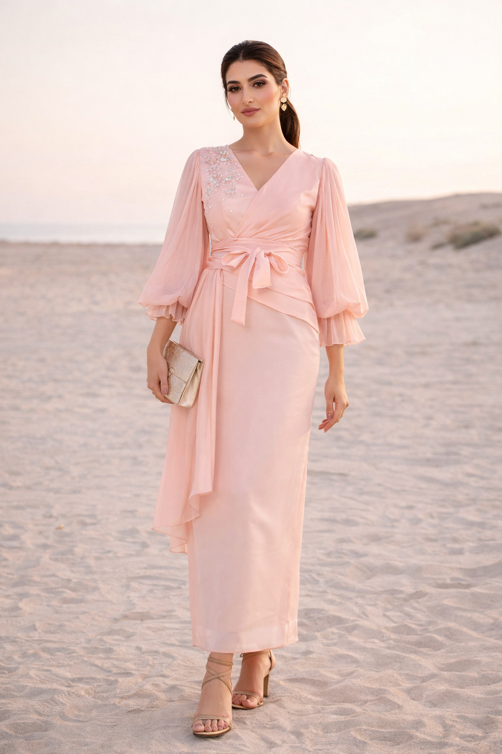 Billowing Sleeve Wrap Dress