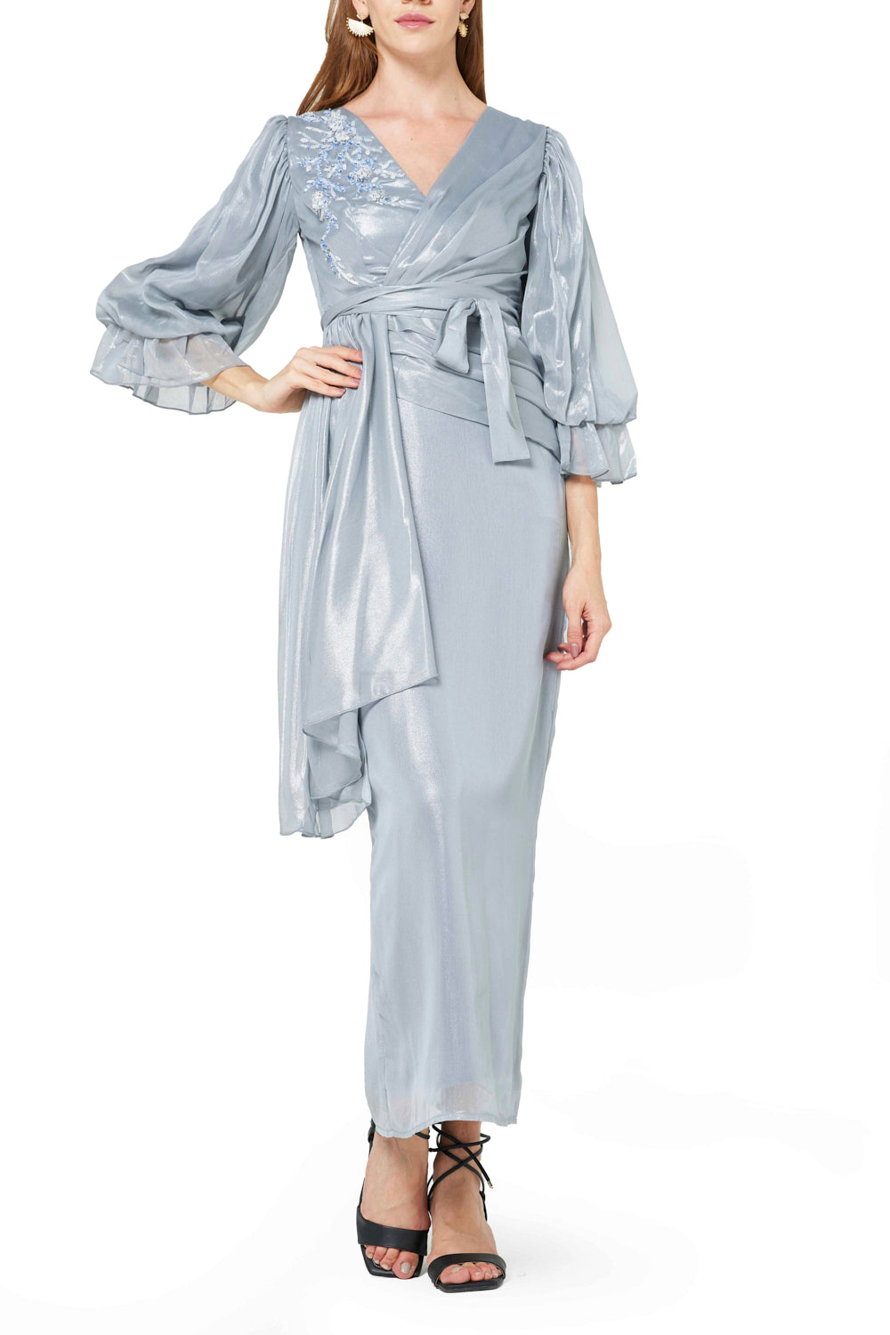 Billowing Sleeve Wrap Dress