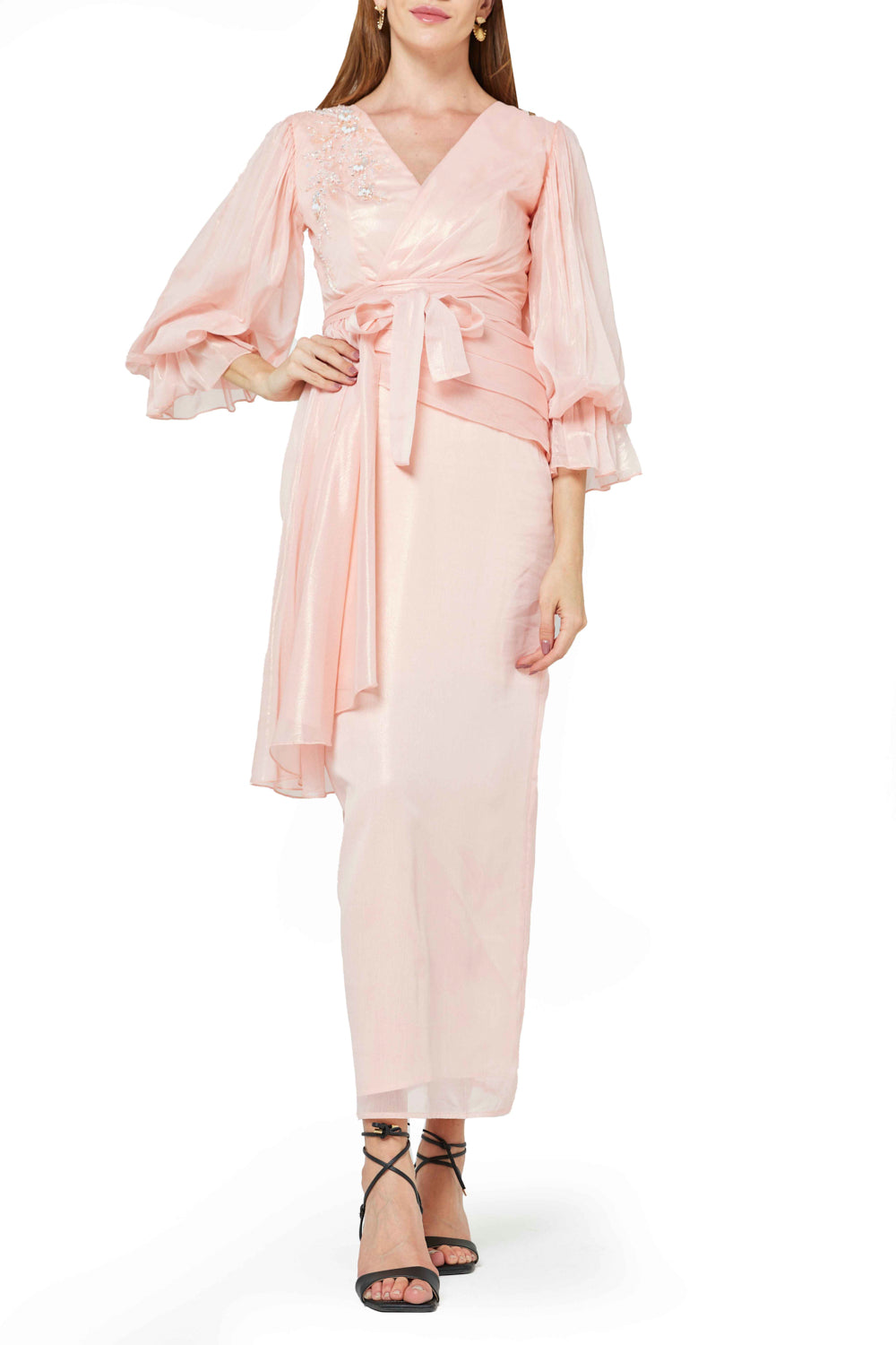 Billowing Sleeve Wrap Dress