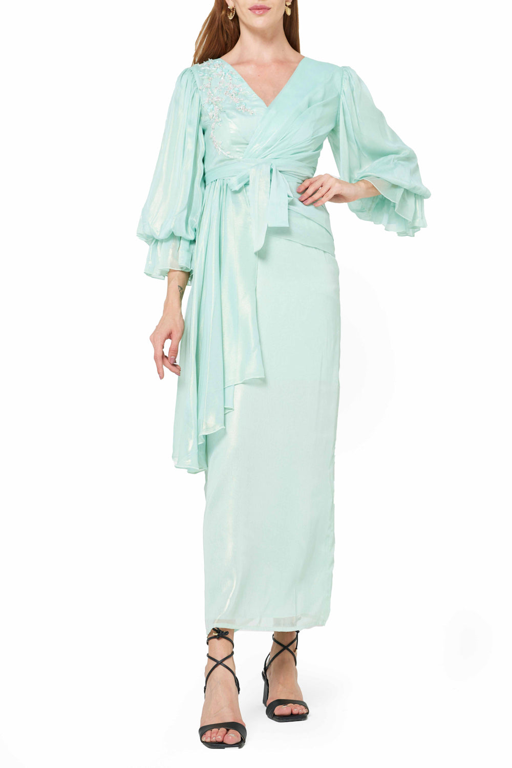 Billowing Sleeve Wrap Dress