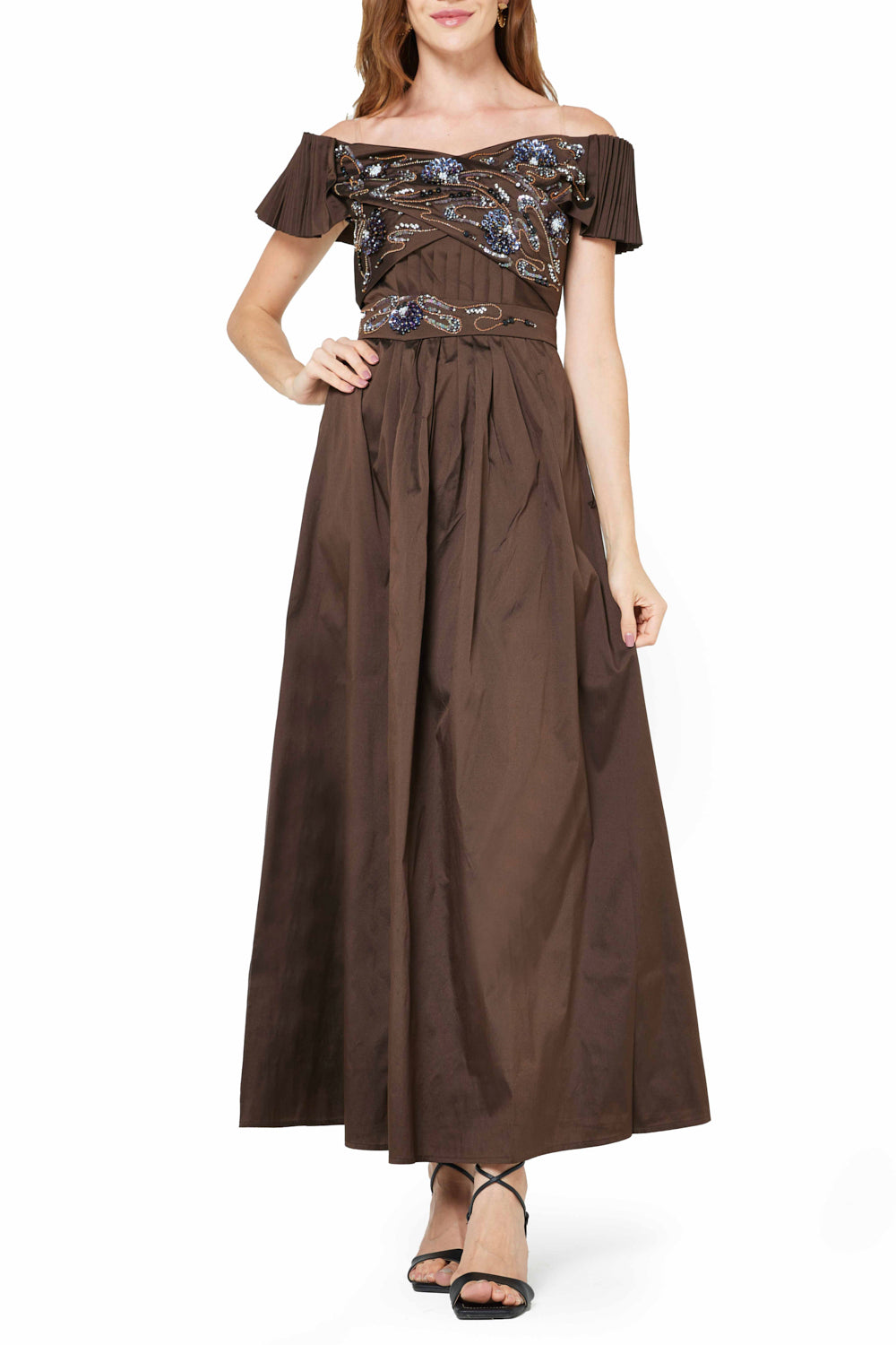 Floral Embellished Off-shoulder Gown