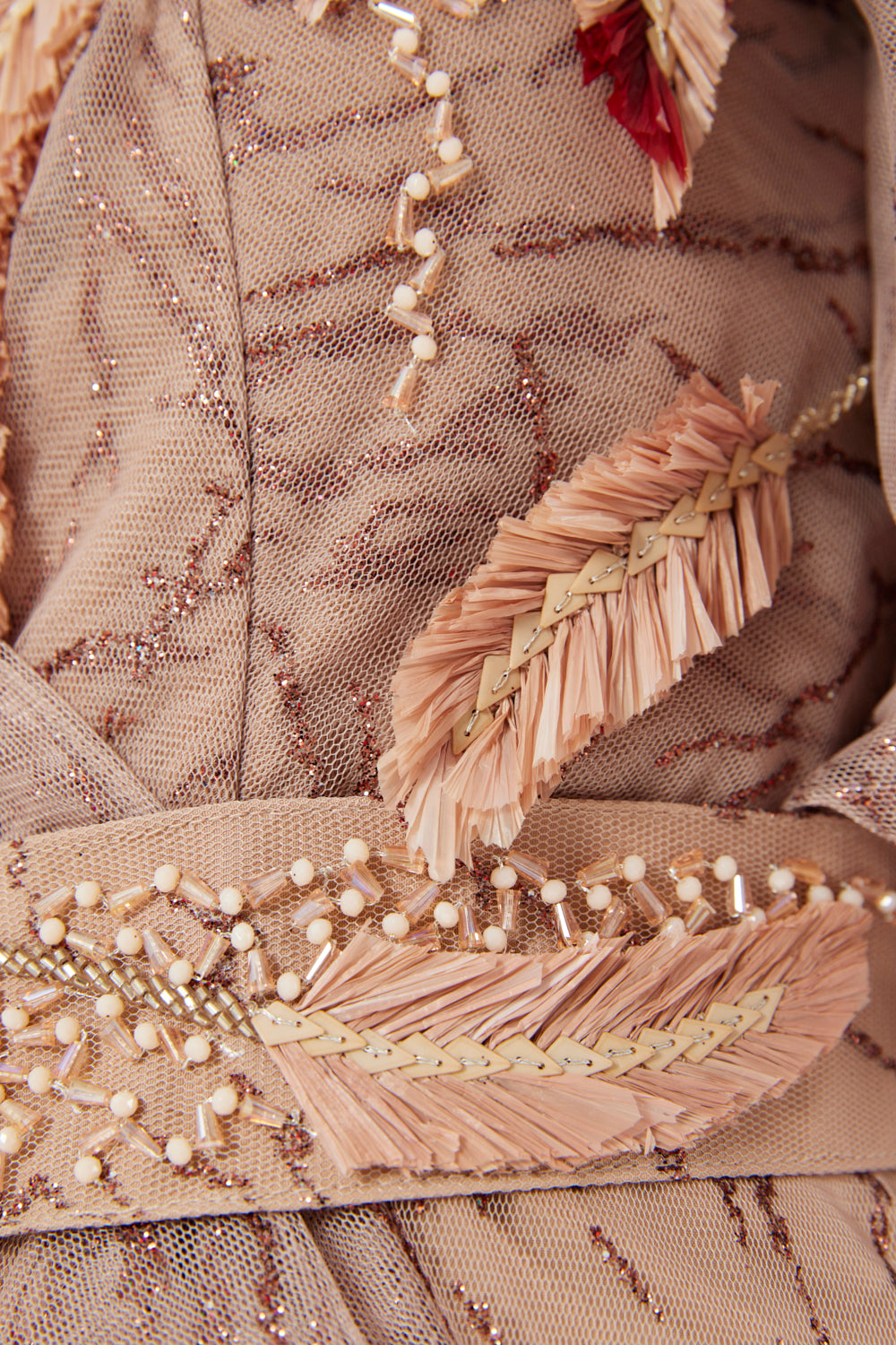 Ruffle Detail Embroidered Tulle Midi Dress