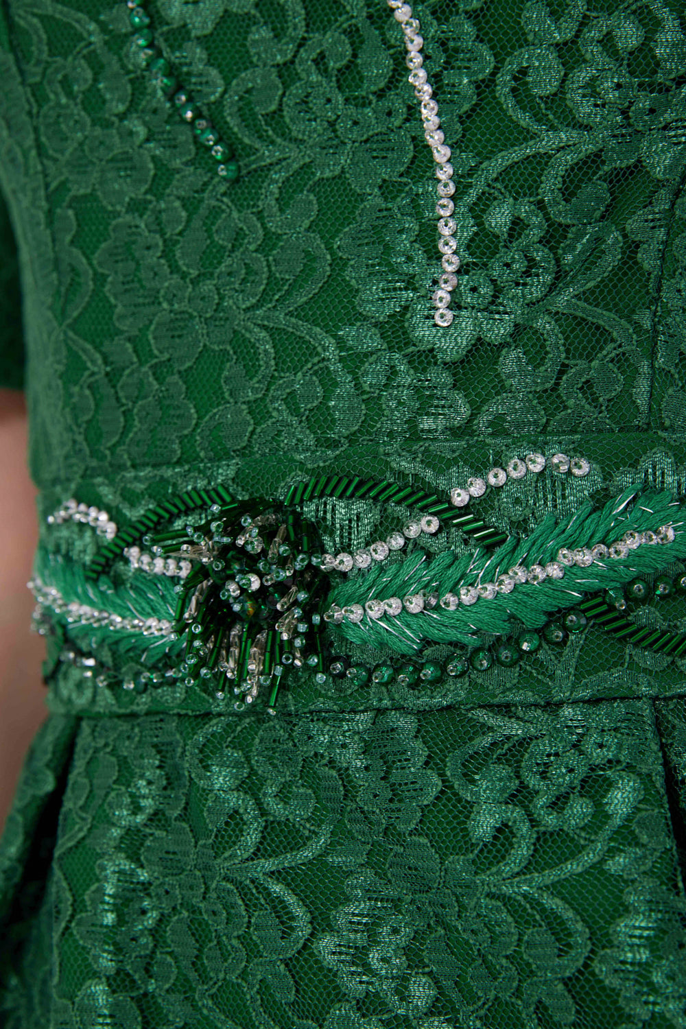 Lace Embellished Puff Sleeves Midi Dress