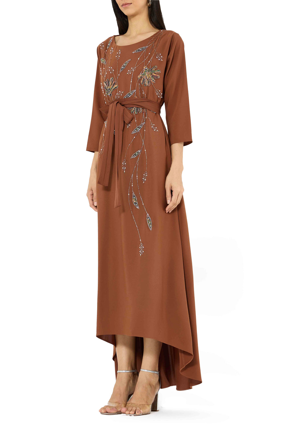 Floral Embroidered Belted Dress