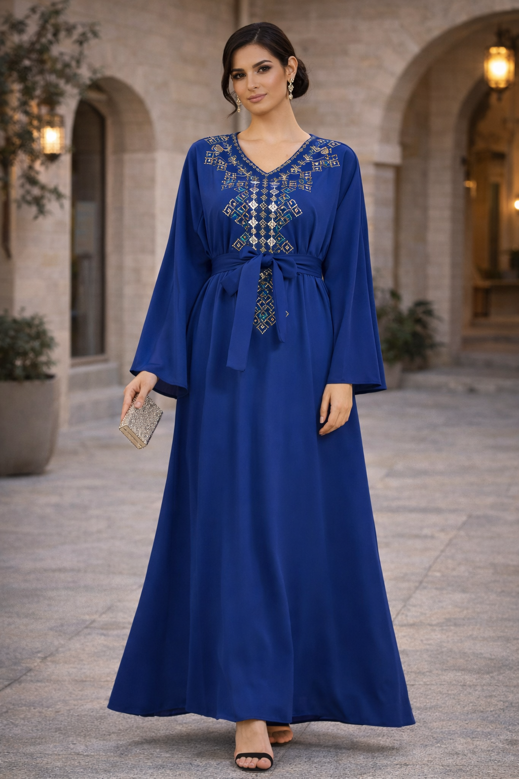 Geometric Embellished Radiance Flowy Dress