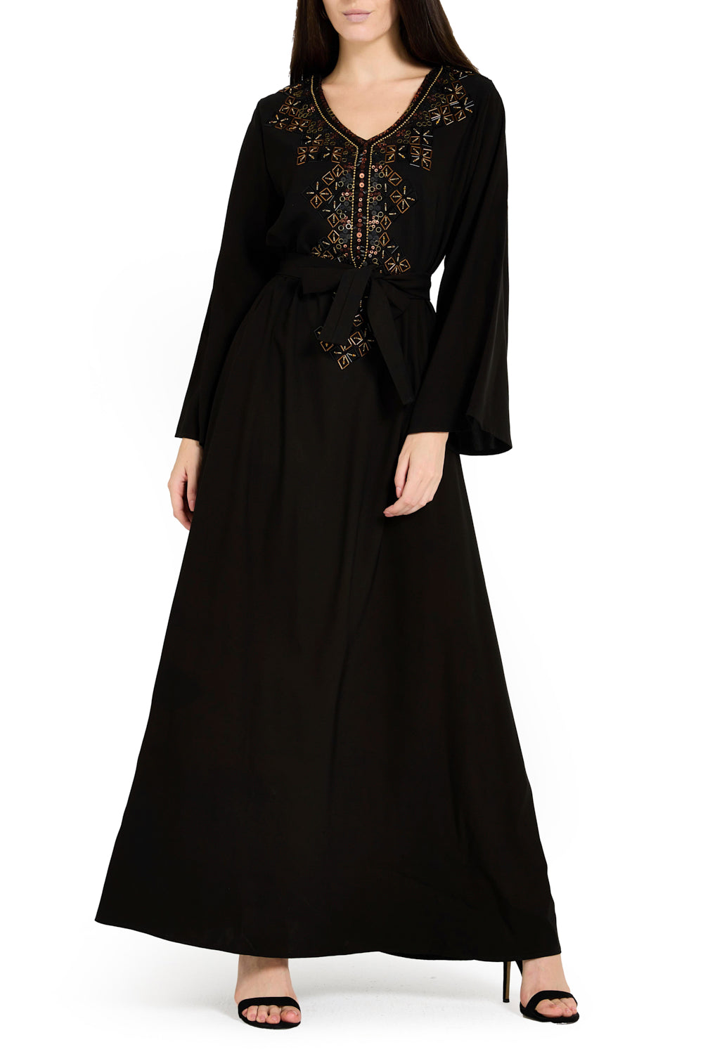 Geometric Embellished Radiance Flowy Dress