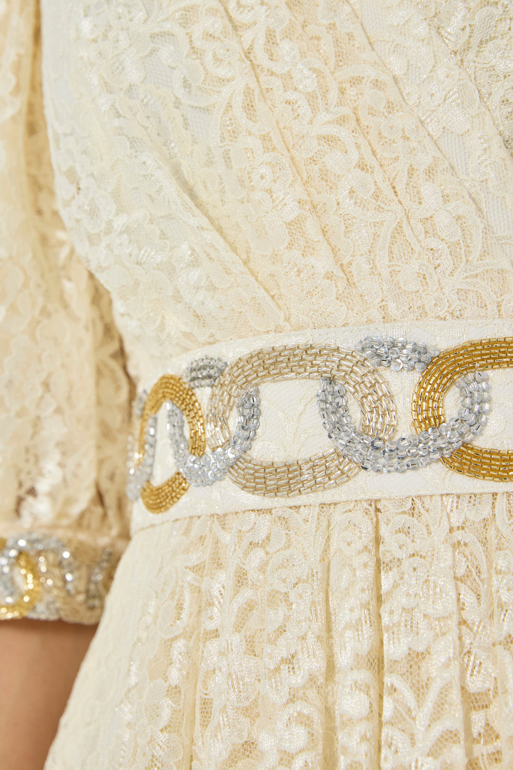 Embellished Cold-Shoulder Lace Gown