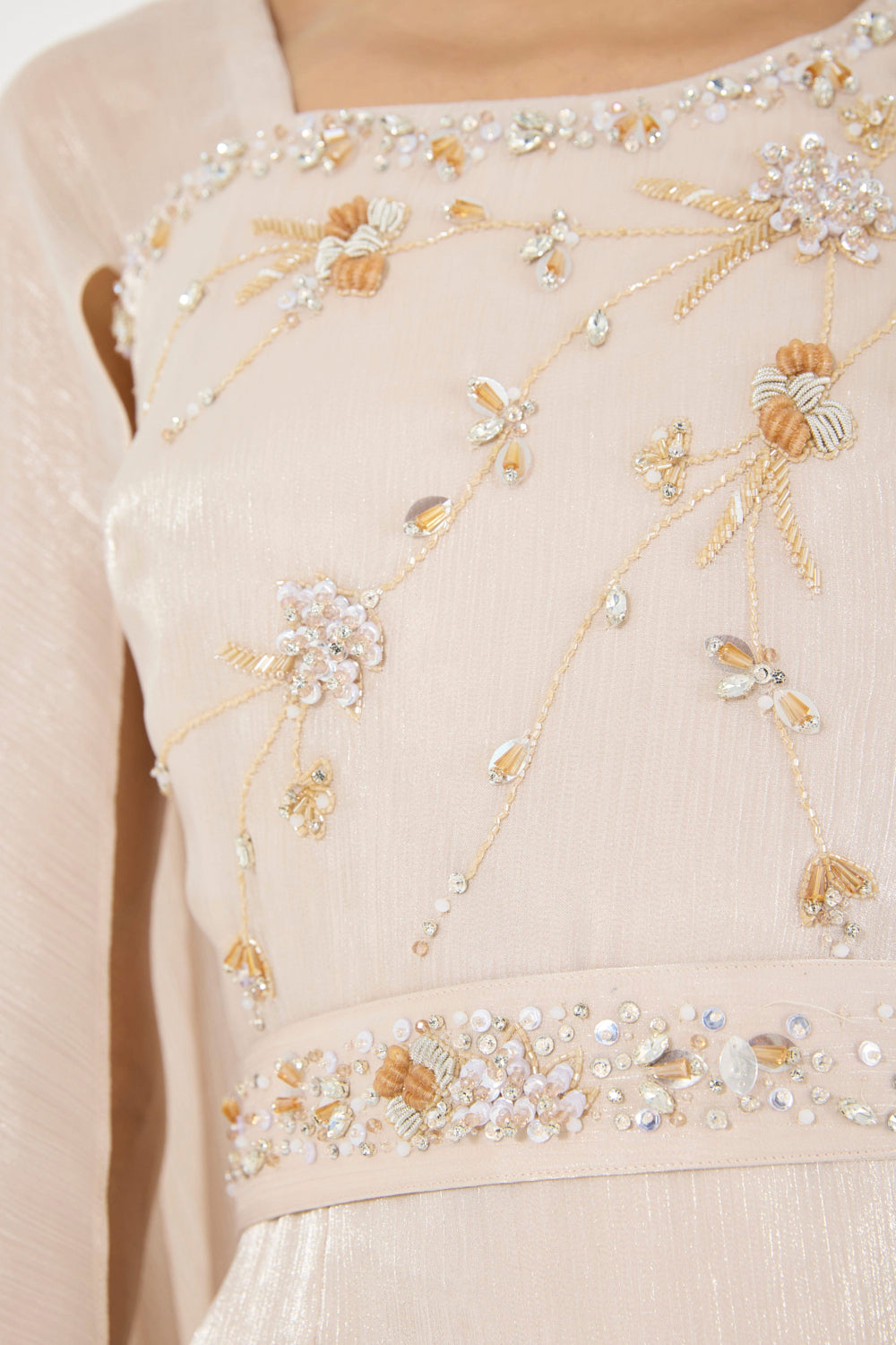 Floral Accent Embellished Cape Dress