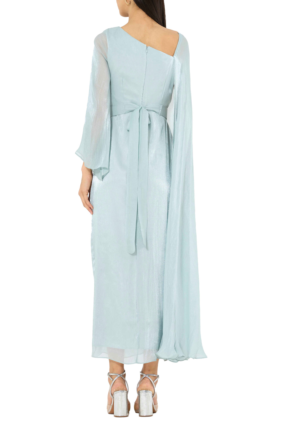 Floral Accent Embellished Cape Dress