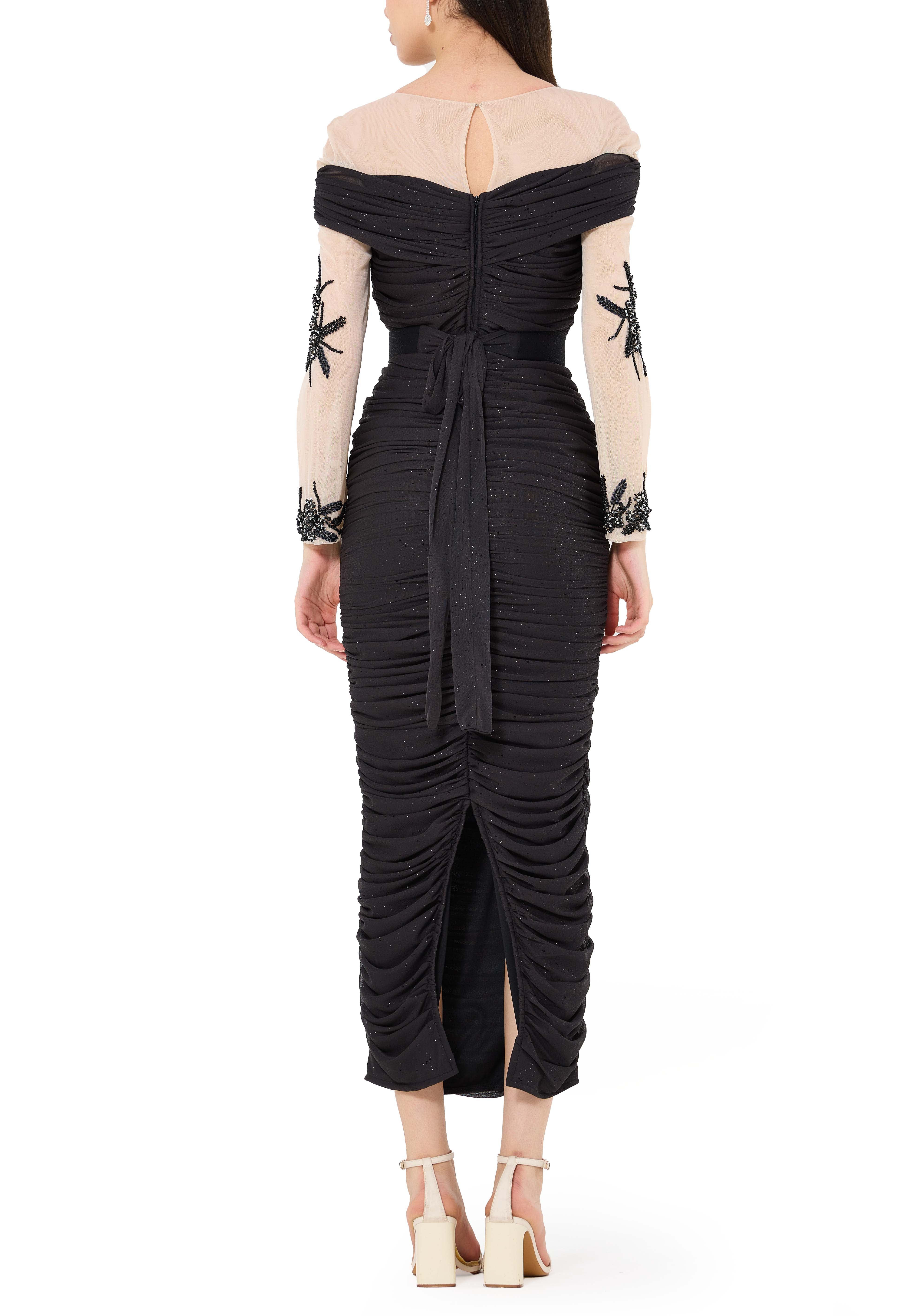 All-Over Ruched Embellished Gown