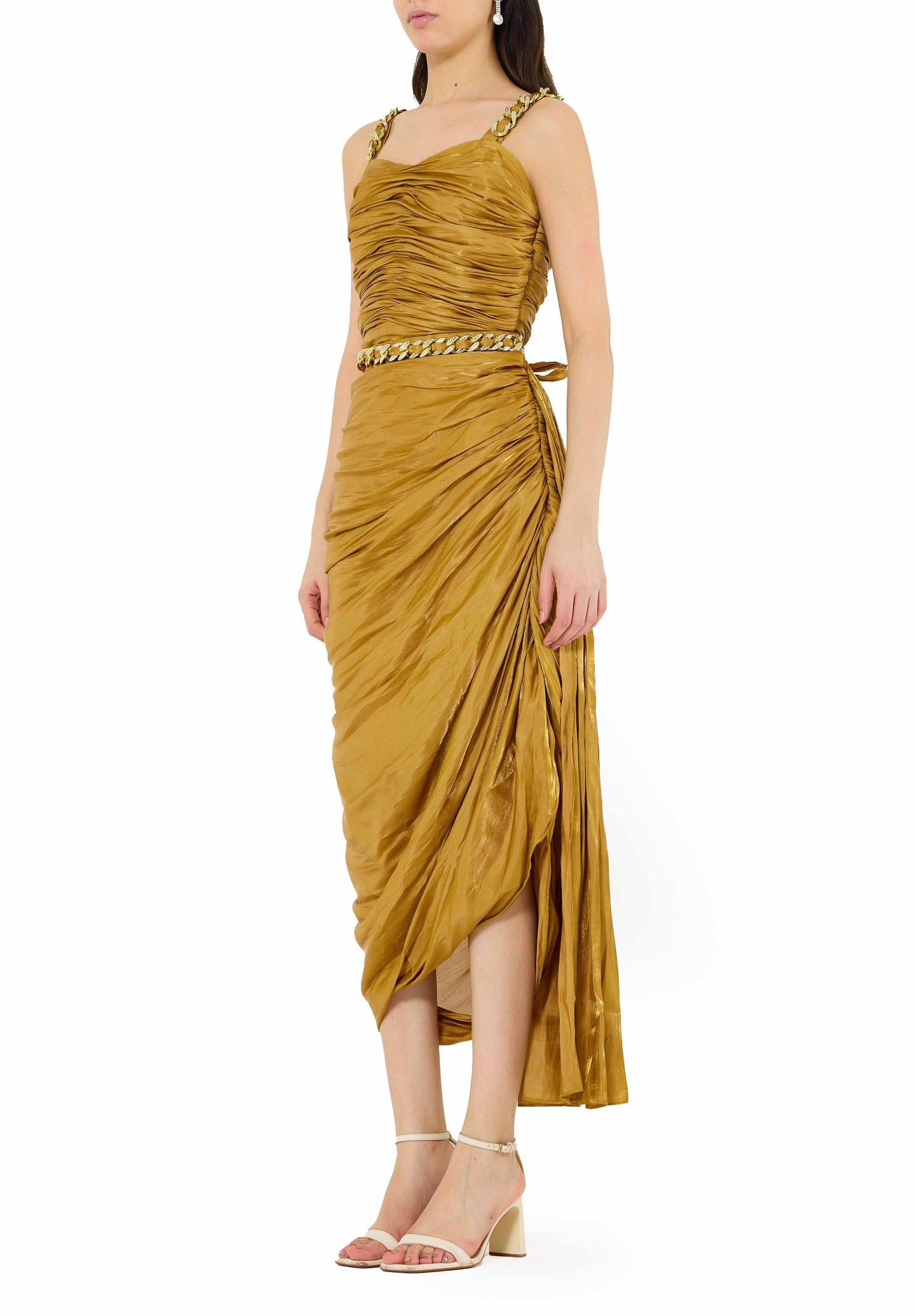 Ruched Asymmetrical Silk Sleeveless Bardot Dress With Sweetheart Neckline