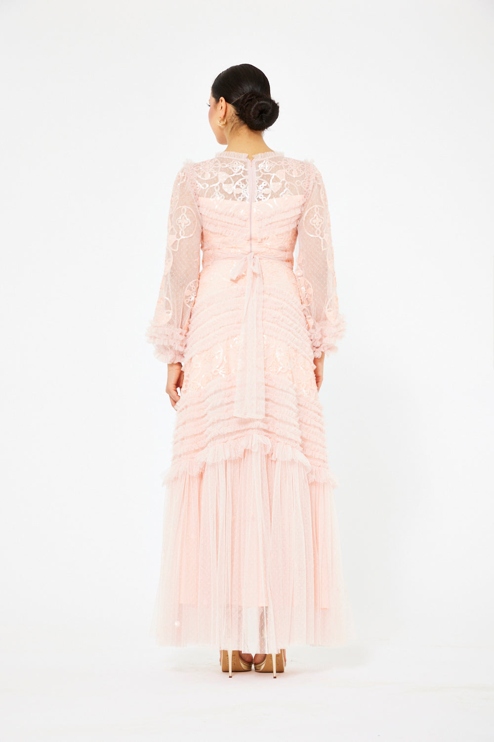 Tiered Ruffle Lace Tulle Gown