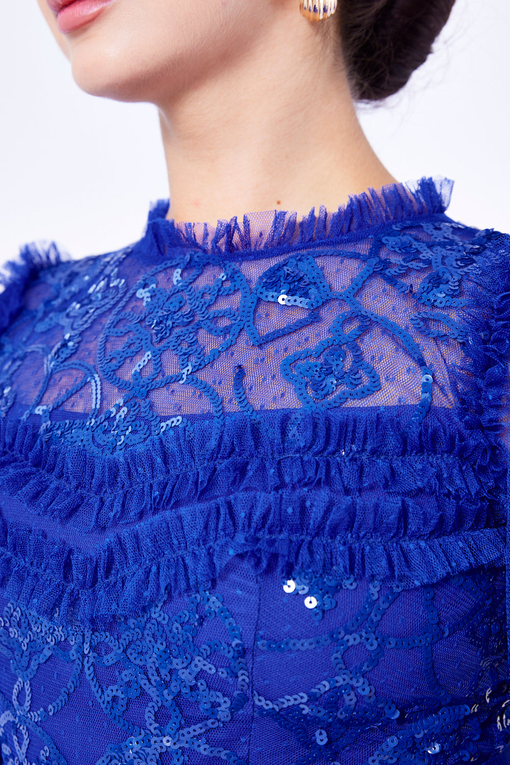 Tiered Ruffle Lace Tulle Gown