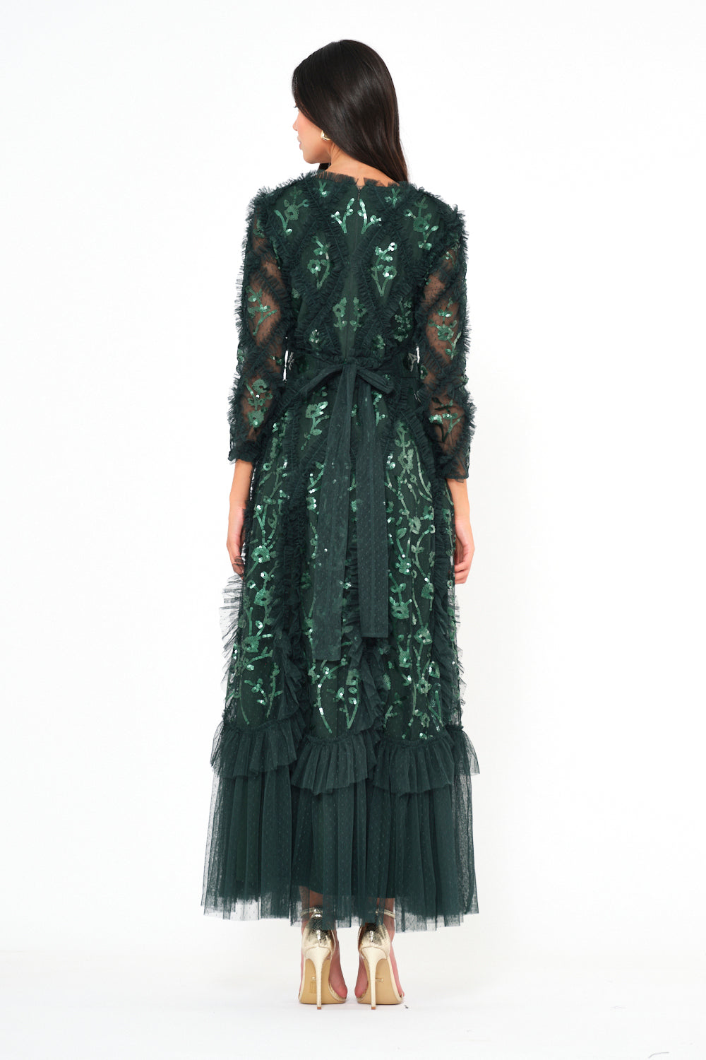 Botanical Ruffle Illusion Gown