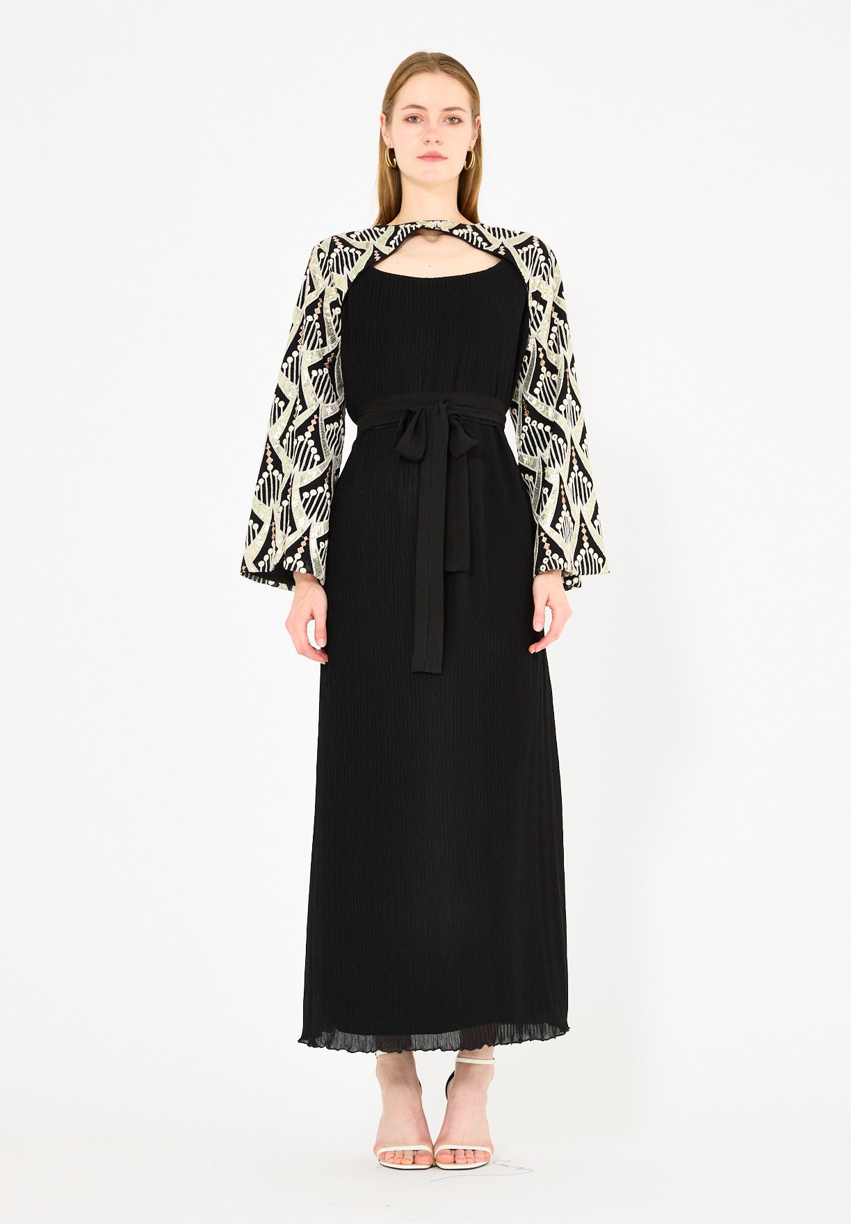 Pleated Texture Embroidered Dress