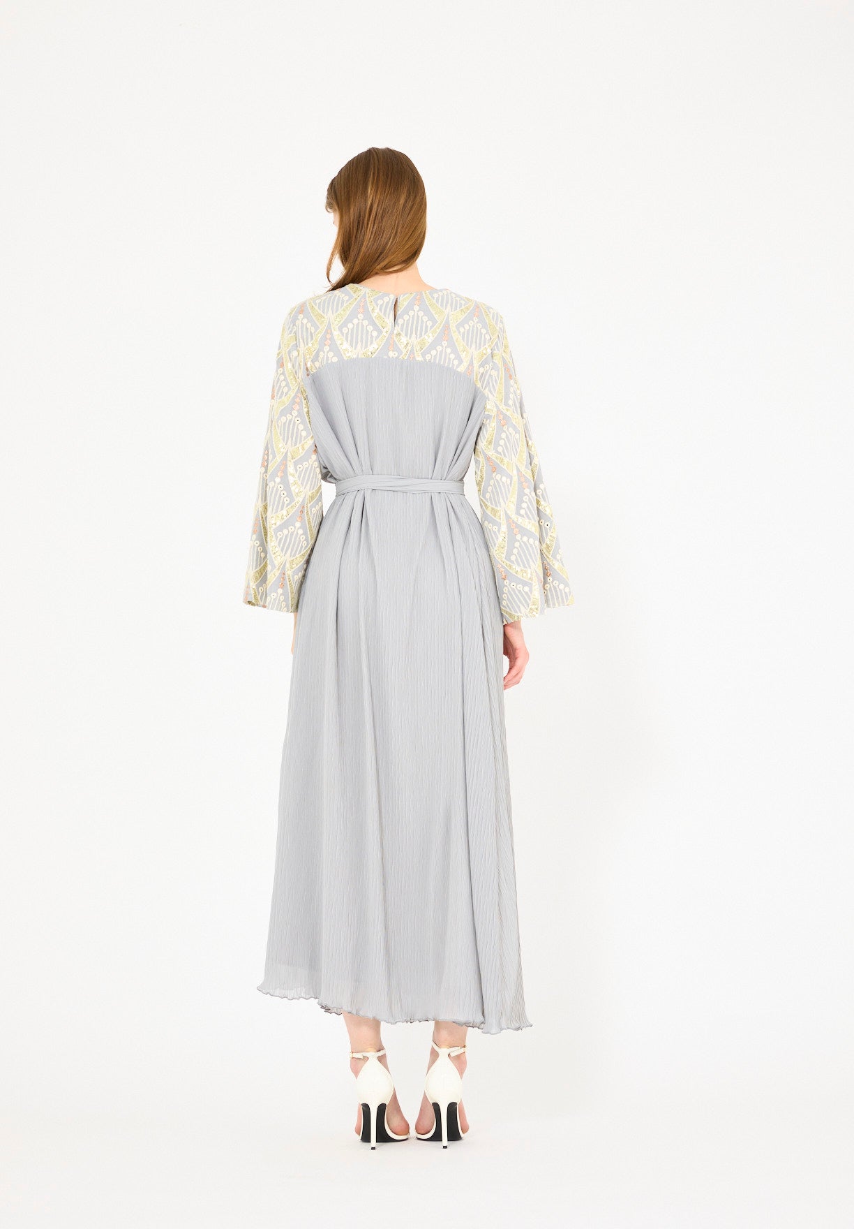 Pleated Texture Embroidered Dress