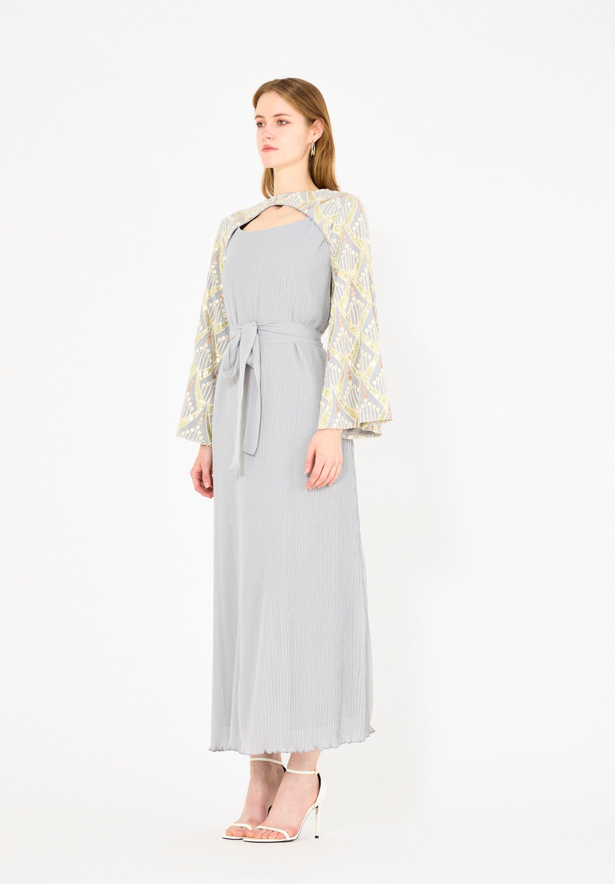 Pleated Texture Embroidered Dress