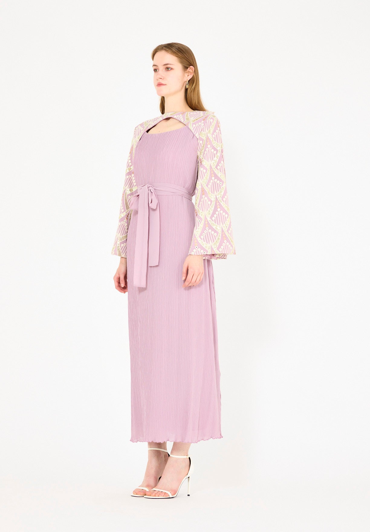 Pleated Texture Embroidered Dress