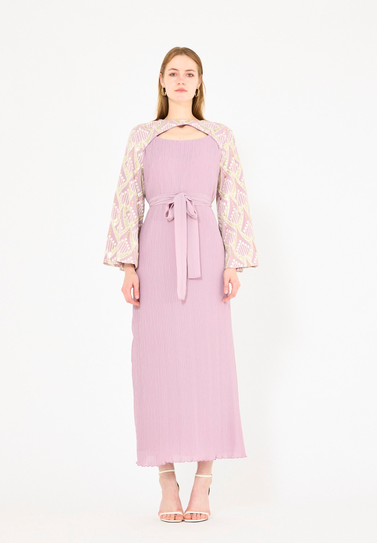 Pleated Texture Embroidered Dress