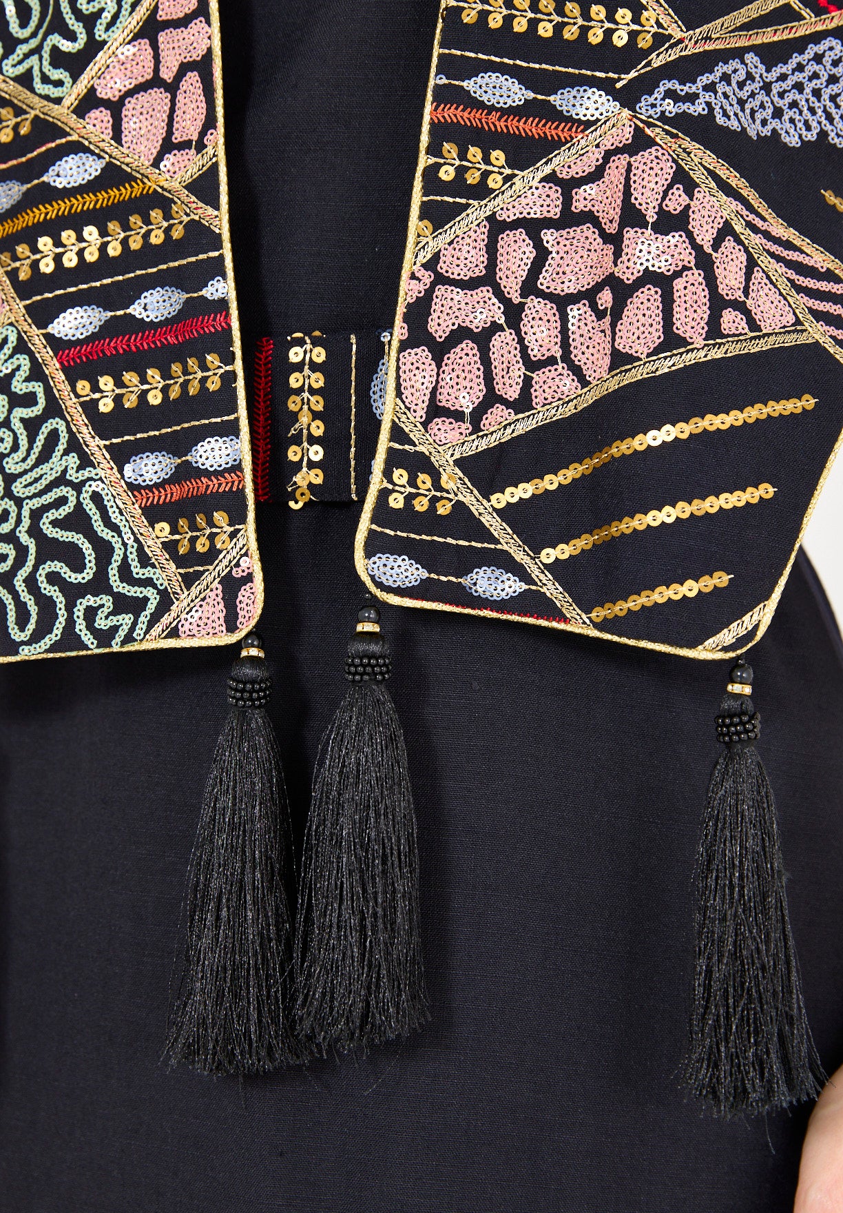 A-Line Dress With Contrast Fusion Embroidered Vest