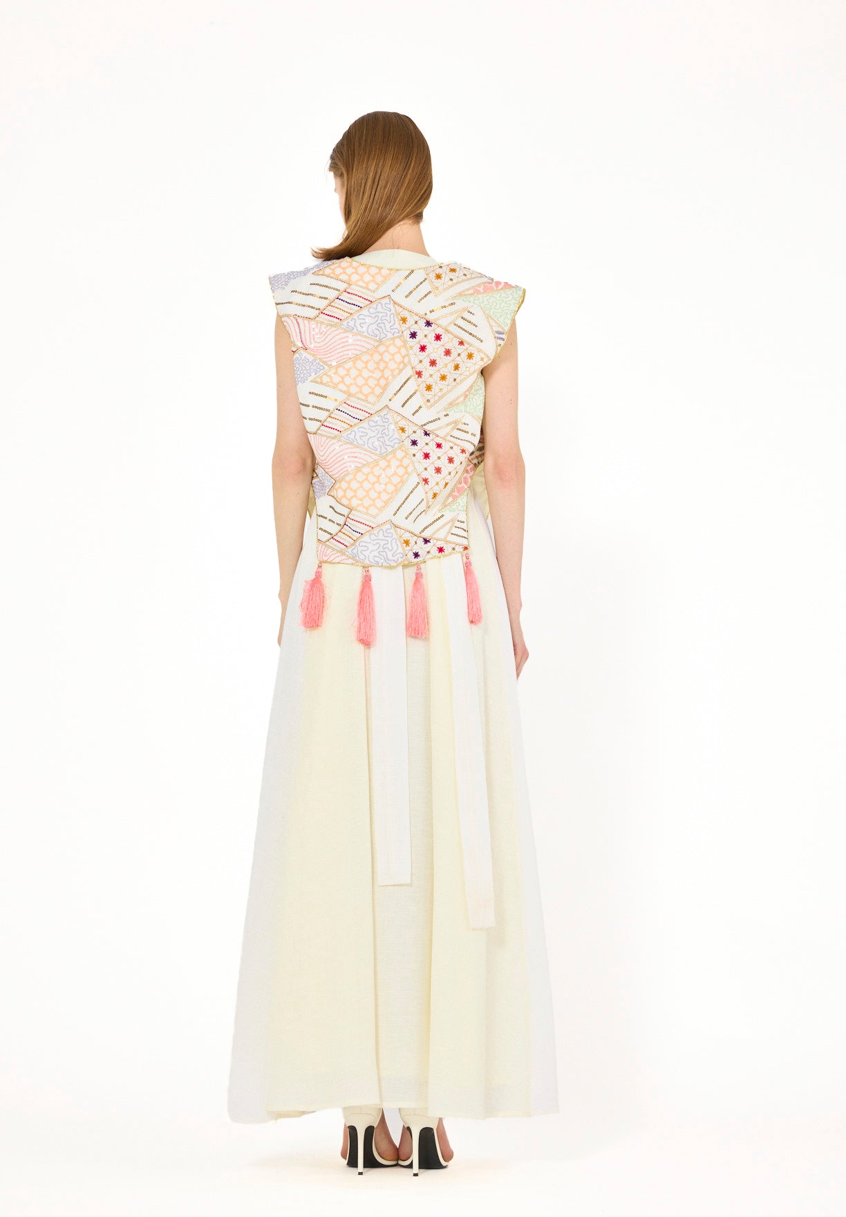 A-Line Dress With Contrast Fusion Embroidered Vest