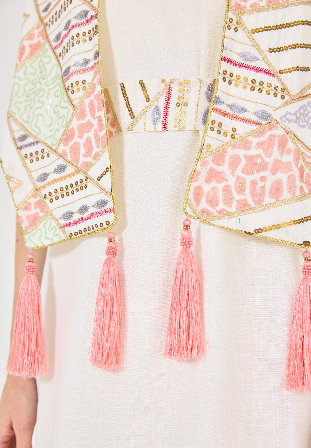 A-Line Dress With Contrast Fusion Embroidered Vest