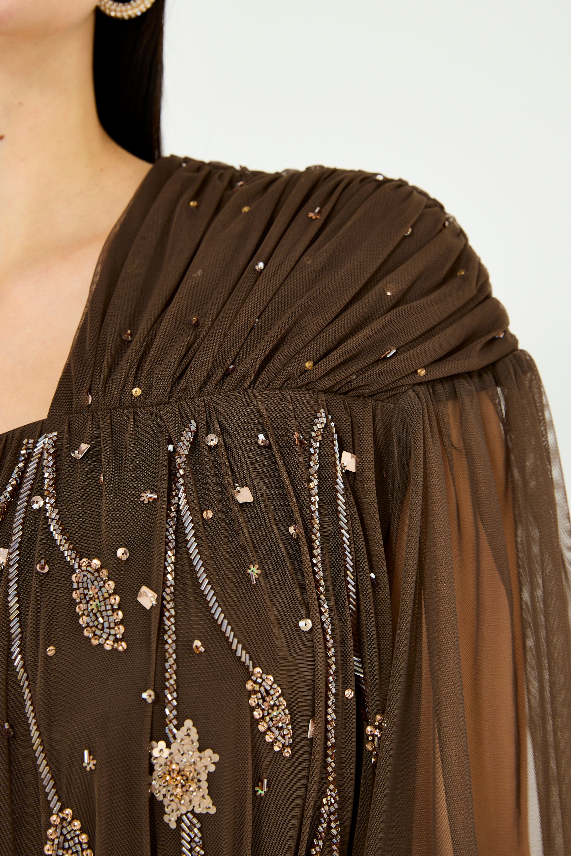 Embellished Gathered Tulle Dress