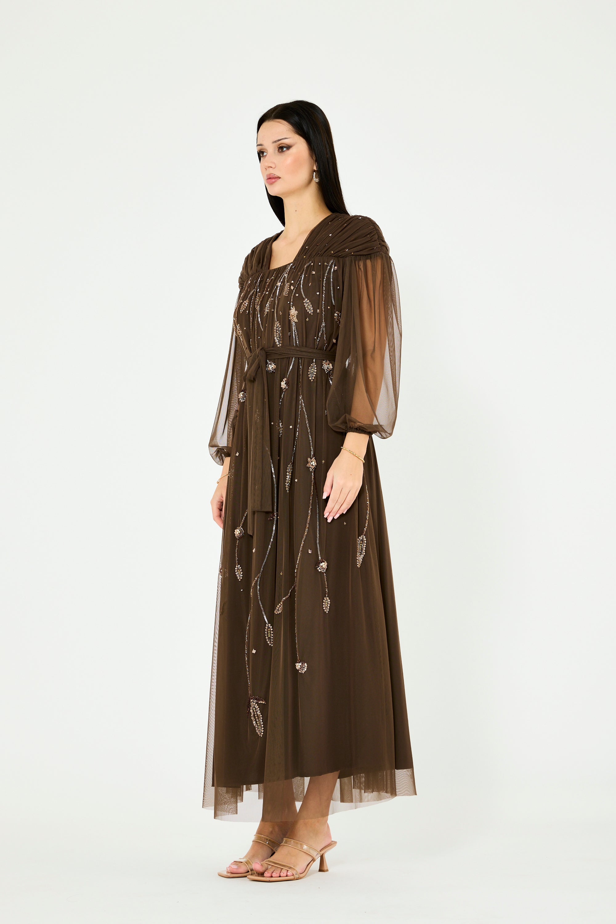 Embellished Gathered Tulle Dress