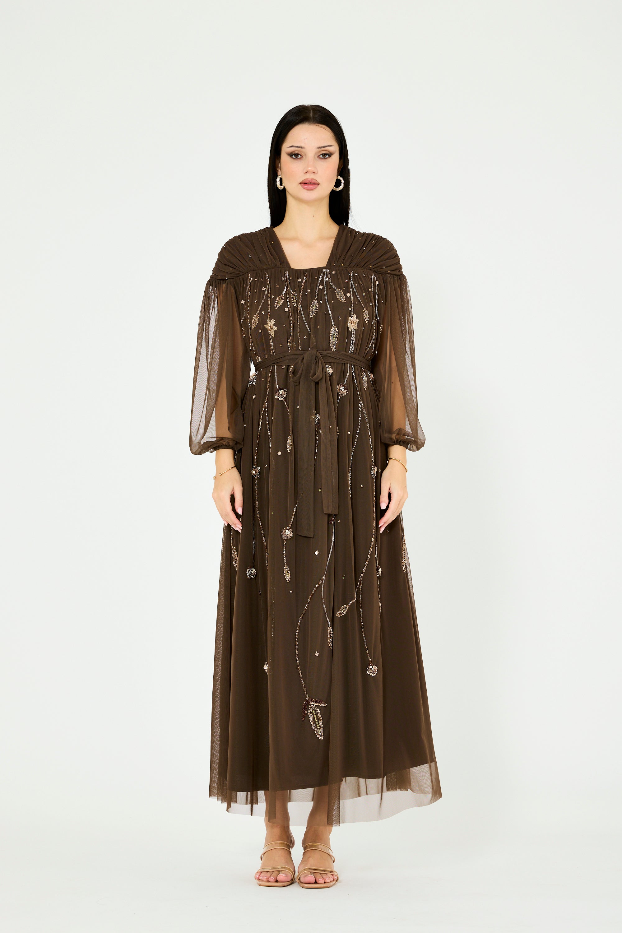 Embellished Gathered Tulle Dress