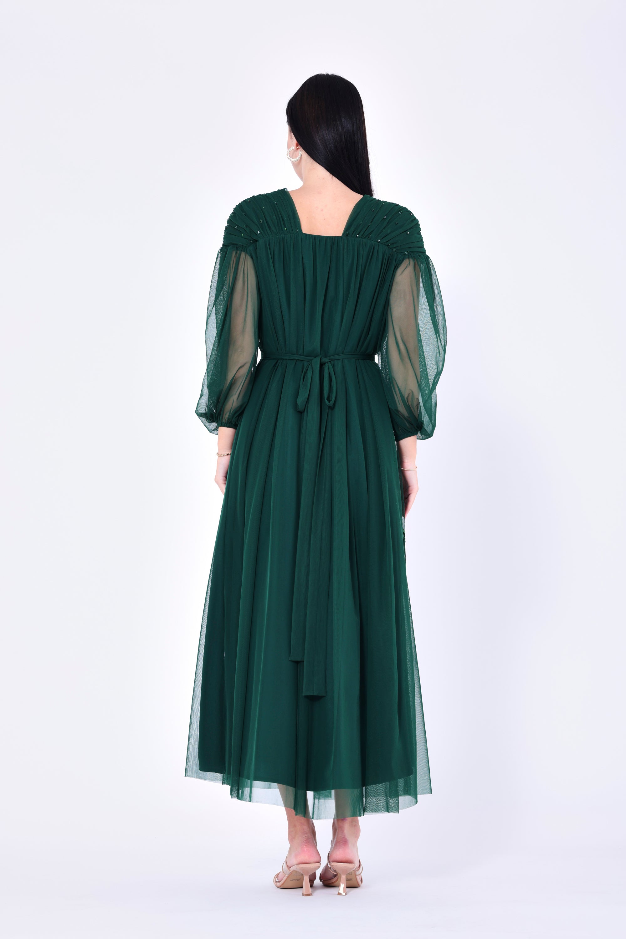 Embellished Gathered Tulle Dress